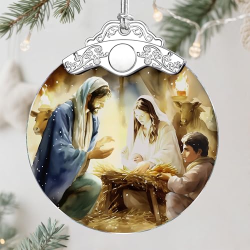 Nativity Scene Ornament, Christmas Tree Ornament, Religious Christmas Ornament, Holy Family, Baby Jesus, Christian Home Decor, Religious Gifts, Christian Gifts, Gift Exchange, Gift Idea - color: Nativity Pattern D