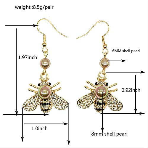Honey Bee Brooches Crystal Insect Themed Bee Brooch Animal Fashion Shell Pearl Brooch Pin Gold Tone - color: Gold pearl +gold pearl hook