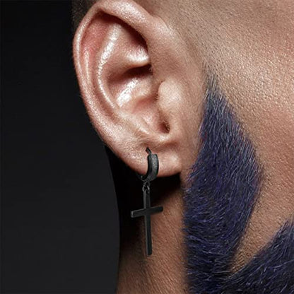 Men Women Stainless Steel Cross Earrings Set Dangle Hinged Earrings of Dangle Hinged Earrings Cross hoop Earrings - color: 3 Pairs Cross Earrings (Black+Silver+Gold) Scrub Large