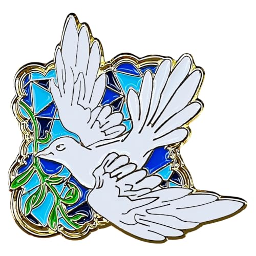 Peace Dove Enamel Pin - Stained Glass Style White Bird Brooch with Olive Branch - Religious Christian Jewelry Badge for Lanyards, Church Outfits - Meaningful Peace & Hope Gift for Women, Men - style: Olive Branch