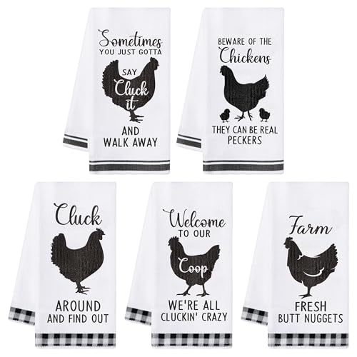 R HORSE 5Pcs Funny Chicken Kitchen Towels Dish Towel Set Baking Lover Gift - color: Chicken Coop