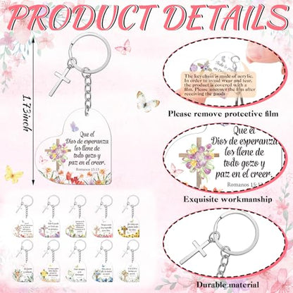 Sureio 100 Sets Spanish Christian Keychain and Cards - style: Romantic Heart