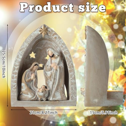 WILLBOND Nativity Sets for Christmas Indoor Holy Family Manger Scene Small Nativity Set with LED Lights Resin Figurine Tealight Candle Holder Tabletop Decor Gift for Holiday(10 x 8.3 x 5.9 Inch) - size: 10 x 8.3 x 5.9 Inch
