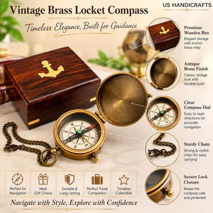 Compass with Wooden Case – Christian Gift for Men, Boys, Baptism, Confirmation & Graduation -Parent (Bronze 2)