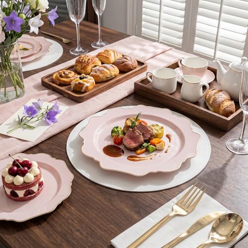 WDF 175Pcs Pink Plastic Plates - Pink and Gold Plates Disposable 25guest Plastic Dinnerware Ideal for Bridal Shower/Wedding/Baby Shower/Fall Party/Thanksgivng - color: Pink and Gold, size: 175 pieces