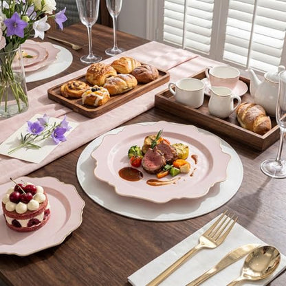 WDF 175Pcs Pink Plastic Plates - Pink and Gold Plates Disposable 25guest Plastic Dinnerware Ideal for Bridal Shower/Wedding/Baby Shower/Fall Party/Thanksgivng - color: Pink and Gold, size: 175 pieces