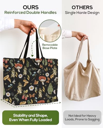 Miss Adola Cute Extra Large Canvas Grocery Tote Bag - color: Black Mushroom