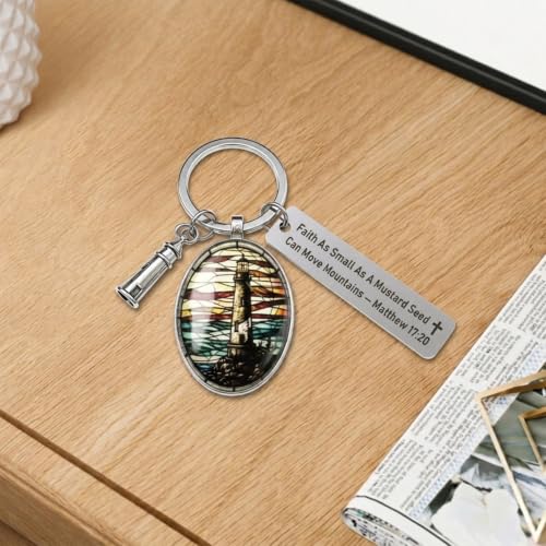3D Glass Lighthouse Keychain with Bible Verses,Christian Gifts for Women Faith - color: Matthew 17:20