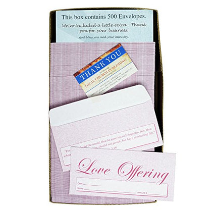 Love Offering - Church Tithe/Donation Envelopes, Burgundy, Simple Design, Easy-Open Tab, Fits Bills & Checks, Name, Date & Amount, John 3:16 KJV Verse, Choose Your Quantity (125 or 500) - size: Box of 500