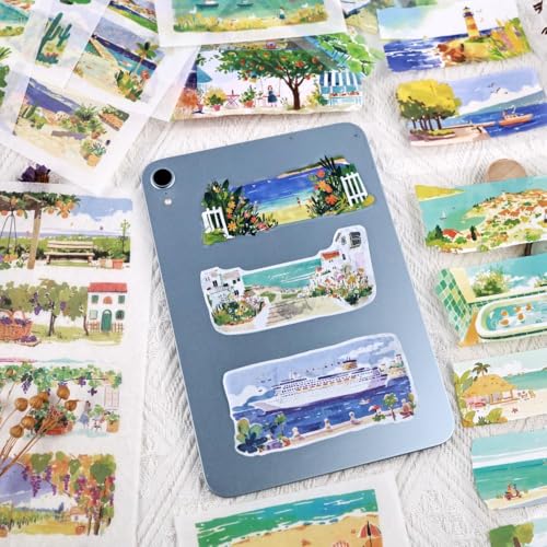 Summer Scenery Sticker Book, PET & Washi Stickers for Journaling - color: Blue-ocean Sunshine