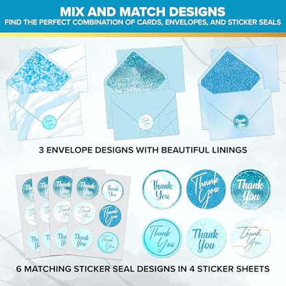 Decorably 24 Pack Glittery 6x4in Light Blue Thank You Cards with Envelopes - style: Light Blue