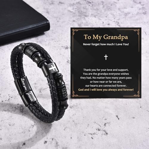 EFVISD Lover You Forever Leather Cross Bracelet for Men Boys Gifts - color: Grandpa