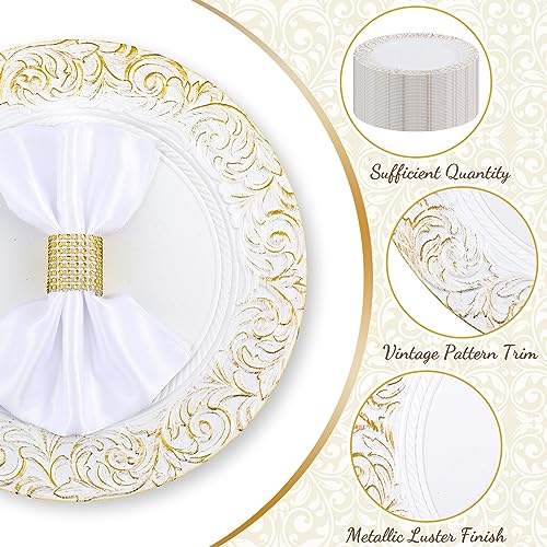 Uiifan 50 Pcs White Charger Plates Bulk 13'' Antique Plastic Chargers - color: White