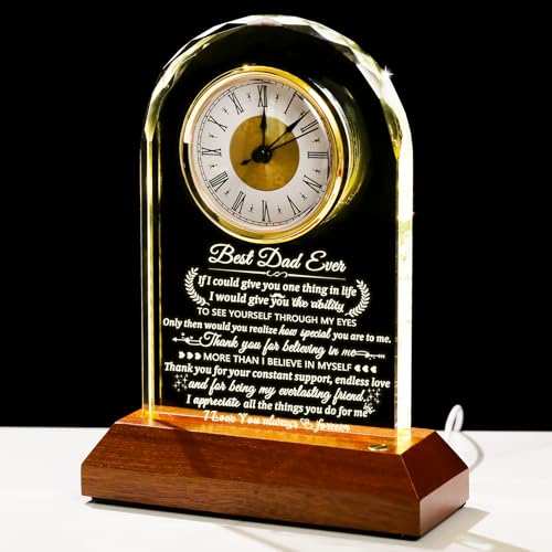 Arikyrist Glass Clock Dad Gifts from Son Daughter with LED Light Base - color: Dad