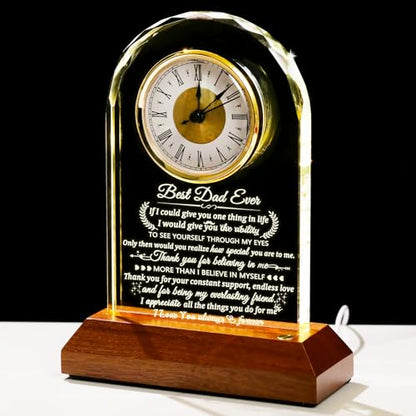 Arikyrist Glass Clock Dad Gifts from Son Daughter with LED Light Base - color: Dad