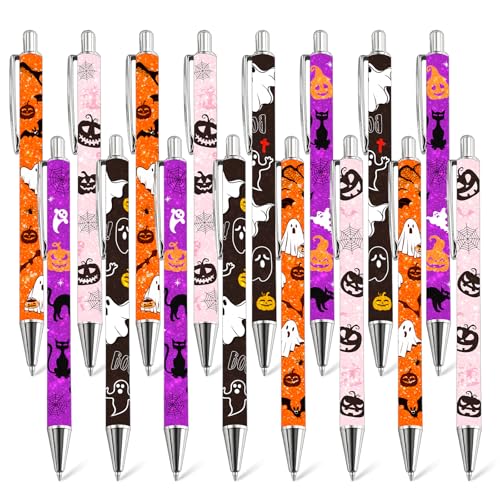 Wxiben Halloween Ballpoint Pens Set - 16 Pcs Glitter Ghost Pumpkin Pens Bat Black Cat Smooth Writing Ball Point Pen Halloween Holiday Gifts for Women Men Home Party Office Stationery School Supplies - color: Halloween