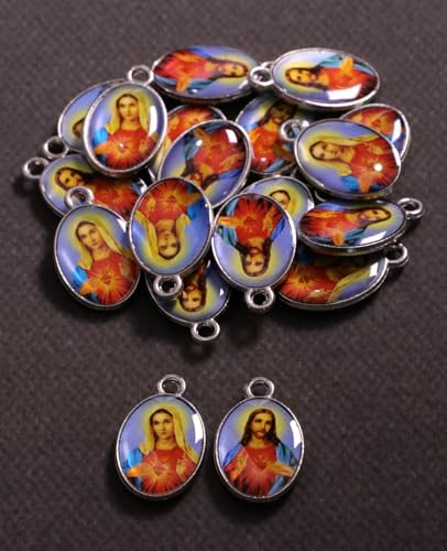 COTTVOTT Saint Therese of Lisieux/Saint Mother Teresa of Calcutta/Divine Mercy Jesus/Mater Dolorosa Patron Saint Medal Charm Pendant for DIY Rosary Necklace Bracelet Jewelry Making Part - color: 30pcs-Enamel Heart of Jesus&Mary