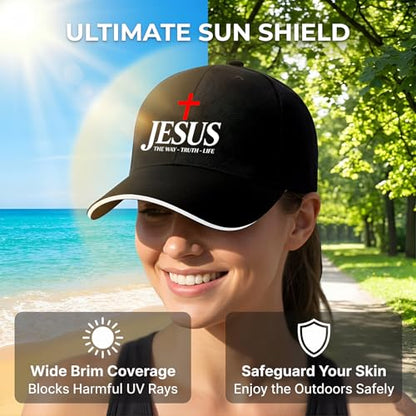 Jesus Baseball Cap for Men and Women Adjustable Christian Trucker Hat Fashion Cross Golf Hat - color: Jesus the Way Truth Life Cross