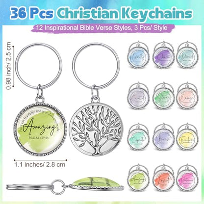 Equsion 36 Pcs Christian Keychain Bulk Mini Bible Keychains, Watercolor - color: Watercolor