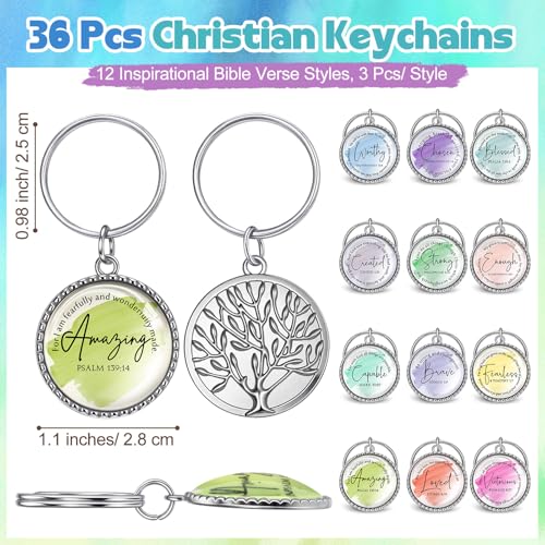 Equsion 36 Pcs Christian Keychain Bulk Mini Bible Keychains, Watercolor - color: Watercolor
