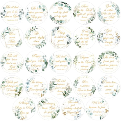 600 Pcs Bible Verse Stickers 24 Styles Eucalyptus Scripture Stickers - style: Eucalyptus