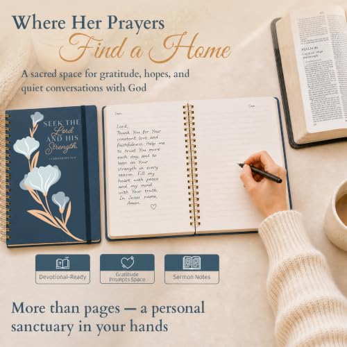Hardcover Blank Christian Notebook – 140 Pages – Seek the Lord - color: Blue
