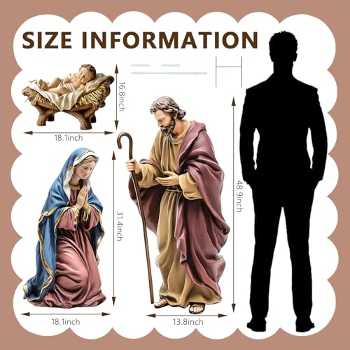 Shimeyao 3 Pcs Metal Nativity Scene Outdoor 48.8 Inch Holy Family Decor - style: Nativity
