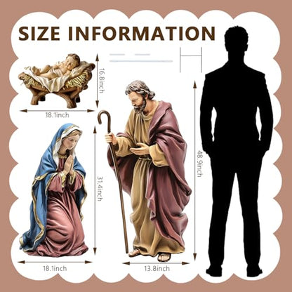 Shimeyao 3 Pcs Metal Nativity Scene Outdoor 48.8 Inch Holy Family Decor - style: Nativity