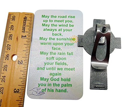 Irish Visor Clip Pewter Celtic Cross of Ireland Car Prayer Card for Drivers