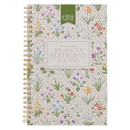 Christian Art Gifts Spiral Notebook: My Grace is Sufficient - 2 Cor. 12:9, Gifts for Women, Prayer Journal, Christian Journals for Women, 128 Lined Pages w/Scripture, Soft Cover, Floral (8.5" x 5.9")