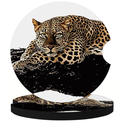Black Leopard Car Coasters for Cup Holders, Absorbent Car Coaster for Women - color: Black Leopard