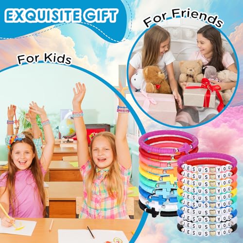 Landical 20 Pcs Cross Bracelets and Jesus Loves You Bracelet Bulk - color: Rainbow