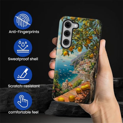 Compatible with Samsung Galaxy S23 Plus Full Body Matte Case Hard Shell Shockproof Screen Lens Protection for Girl Boy Cute Pattern Italian Coast Amalfi Lemon Mediterranean Sea - color: Italian Coast Amalfi Lemon Mediterranean Sea, size: Samsung Galaxy S2