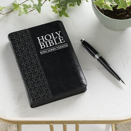KJV Holy Bible, Compact Faux Leather Red Letter Edition - Ribbon Marker, King James Version, Black Faux Leather, Zipper Closure (KJV Compact Editions)