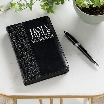 KJV Holy Bible, Compact Faux Leather Red Letter Edition - Ribbon Marker, King James Version, Black Faux Leather, Zipper Closure (KJV Compact Editions)
