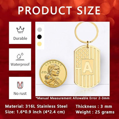 Initial Keychain for Men, A-Z Letter American Flag KeyChain Gifts for Men - color: Gold T