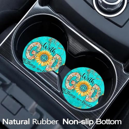 2 Pack Christian Encourage Car Cup Holder Coasters Universal Neoprene Mat - color: God