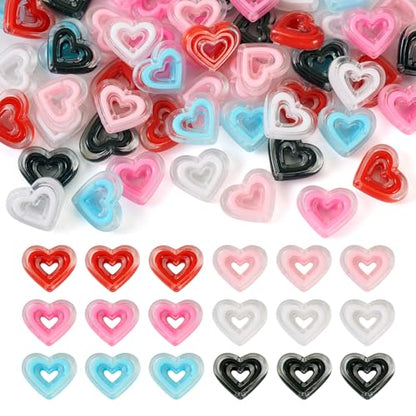 FASHEWELRY 60Pcs Acrylic Crystal Heart Beads Clear Love Heart Beads Candy Color Cute Pony Bead Aesthetic Bead for Valentine Day Bracelet Necklace Jewelry Making - color: Heart-60Pcs
