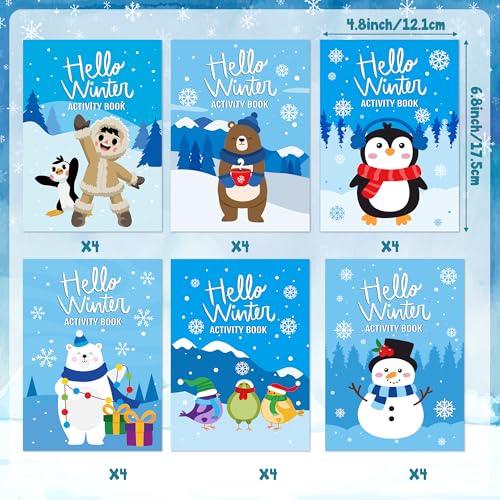 ANGOLIO 24Pcs Hello Winter Activity Coloring Books Including Snow Snowman Polar Bear Penguin DIY Art Drawing Patterns Learn Math Party Favors Christmas Favor Home Classroom Activity Supplies for Kids - style: Hello Winter Activity