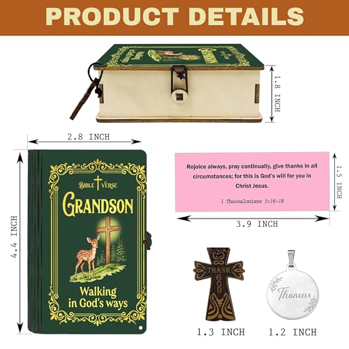 Personalized Bible Verse Box for Grandson with Prayer Cross, 150 Color-Coded Scripture Cards, Custom Name with Keychain, Christian Graduation Gift, Faith Encouragement Keepsake - color: Grandson