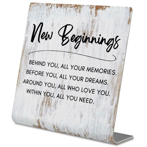 TRCENDE New Beginnings New Job Gift For Coworker, New Start Gift For Bestie Best Friends Women, Motivational Graduation Gift For Son daughter, Break Up Gift For Her,Office Signs Plaques XUZ192, Retro - style: Retro - New Beginnings D