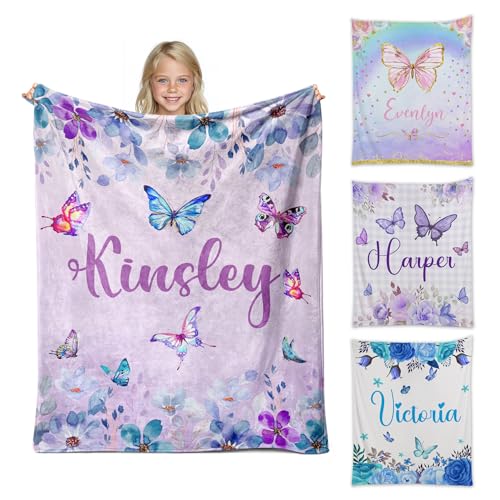 Personalized Baby Butterfly Blanket for Girls with Name - color: Butterfly
