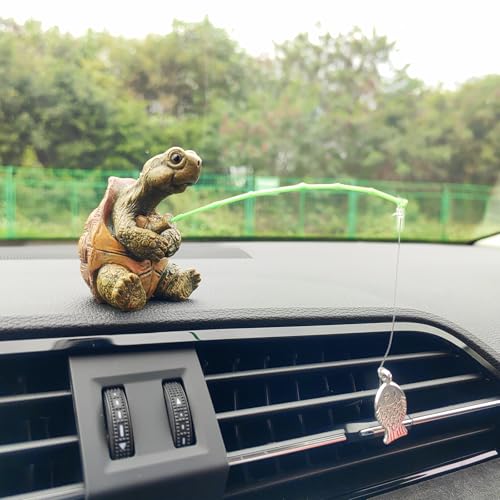 Cute Fishing Car Ornaments for Dashboard, Swinging Fish Car Dashboard Decor, Fun Car Decoration for Dash Car Accessories for Anglers, Home Garden Decor - color: Turtle