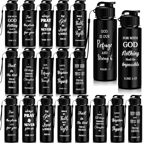 Mifoci 20 Pcs Christian Religious Water Bottle Bulk 17 oz, Black - color: Black