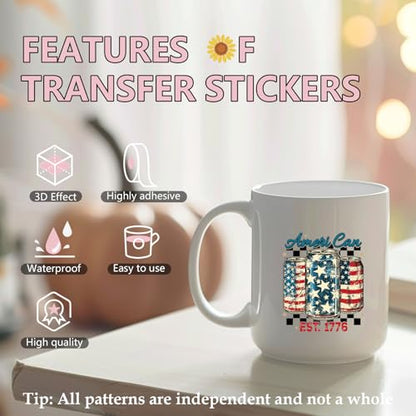 UV DTF Cup Wraps - 20 Sheets Independence Day UV DTF Transfer Stickers for 16 20 oz Glass, 250 th American Waterproof Transfer Sticker Decals for DIY Water Bottle Coffee Mug Decor 4th of July Gifts - style: 4th of July