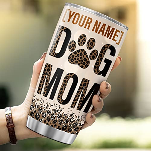 CUBICER Personalized Coffee Tumbler Dog Mom Customized Name Travel Mugs Oz Cute Birthday Gifts For Women Lovers Stainless Steel Cups Insulated Tumblers Funny Sayings Mothers Day - color: Dog Mom