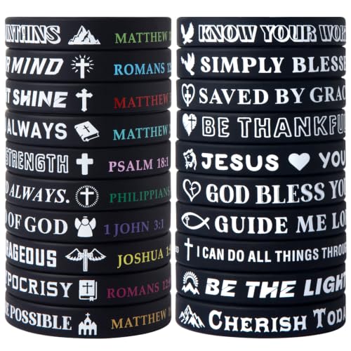 20 Pcs Bible Verse Bracelets Christian Wristbands - color: Black C-20P