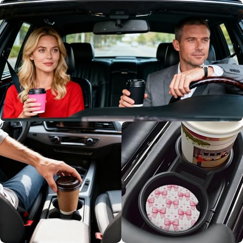 Ceramic Car Cup Coasters 2PCS - Checkered Bowknot - color: Checkered Bowknot