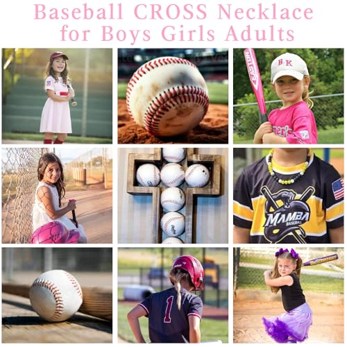 Baseball Bead Cross Necklace for Boys Kids, Elastic Rhinestone Bling Necklace Drip Gifts for Teens Players - color: Pink Cross/Pink/White