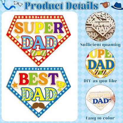 BeYumi Fathers Wooden Ornament Craft - 20Pcs Father's Day Wooden Craft for Kids Super DAD Ornaments Diamond-Shaped with Gem Stickers DIY Best DAD Kit Make Your Own Art Gifts School Classroom Home - style: Super Dad